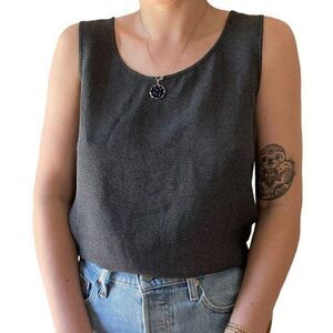 Vintage 90s Womens Tamotsu Black Micro Polka Dot Scoop Neck Minimalist Tank Top